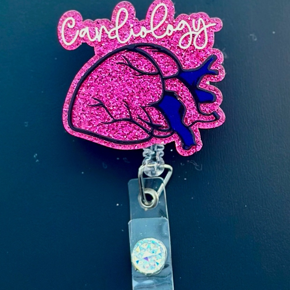 Pink Glitter Cardiology Badge Reel